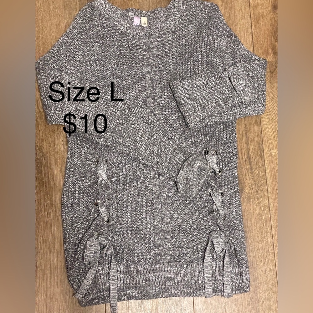 Grey tie front sweater